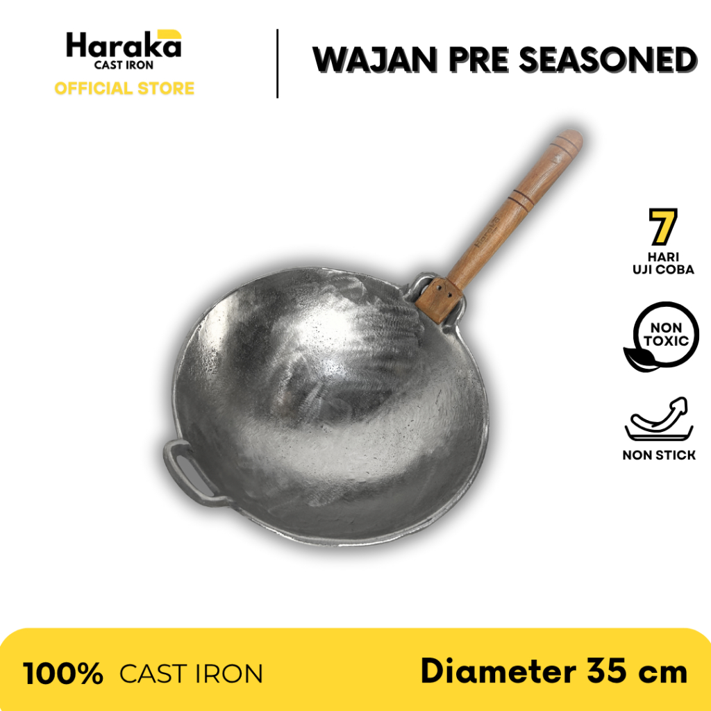 Wajan Baja Cor Seasoned 35 cm / Wajan Cast Iron / Wok Cast Iron