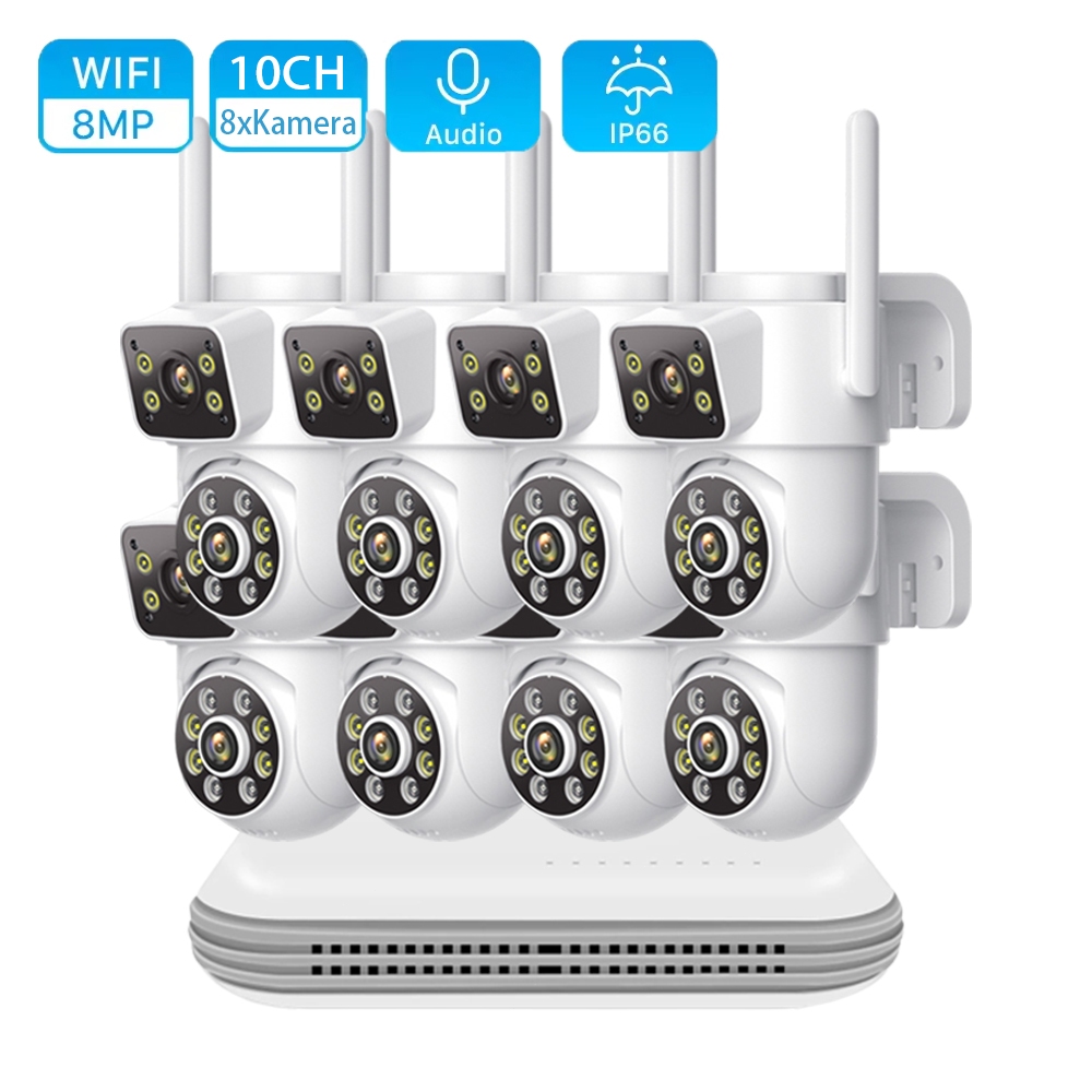 Hamcus 4K 8MP Kamera PTZ Tahan Air CCTV Camera 10 Channel NVR Nirkabel Paket CCTV Wireless