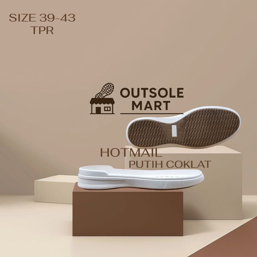 Outsole Mart | Sol Sepatu Casual Premium Anti Slip | Hotmail Putih Coklat TPR Size 39-43