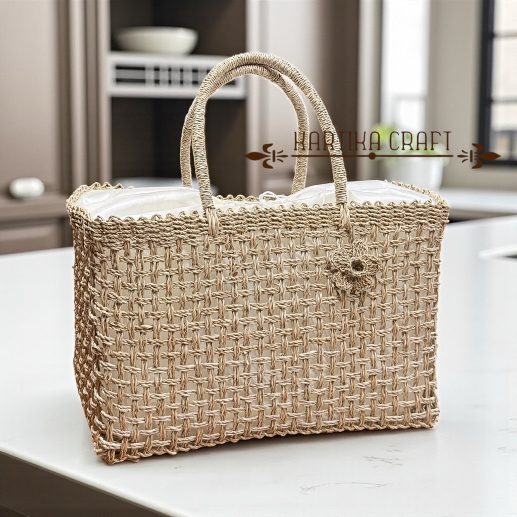 Tas Rara Anyaman Pandan Persegi Lilit Jumbo