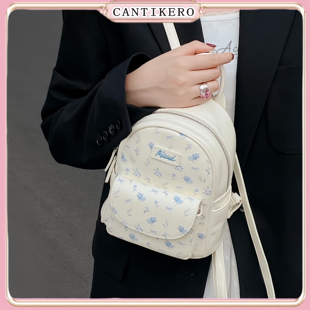 CANTIKERO Tas Ransel Wanita Lucu Ransel Motif Cetak Mini Tas Komuter Y2k Modis Ransel Pelajar Gaya K