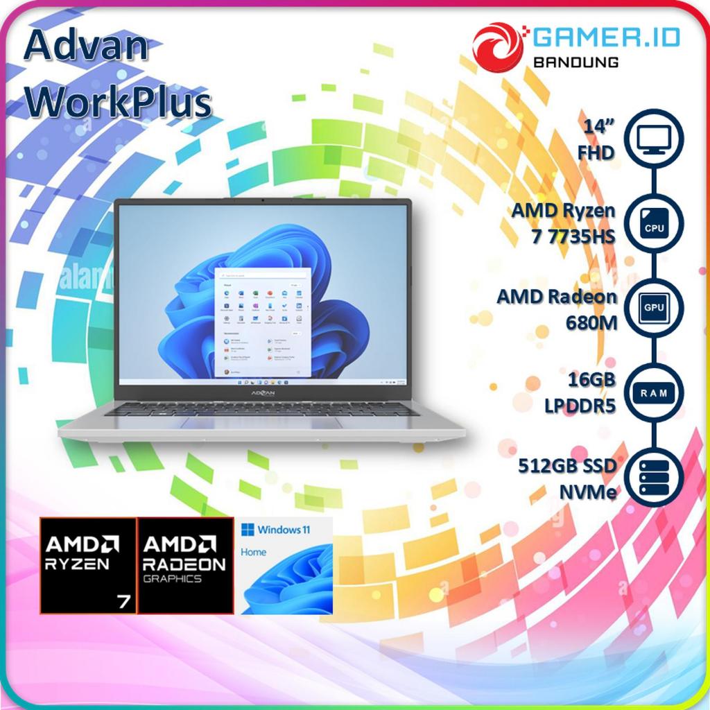ADVAN WORKPLUS RYZEN 7 7735U 16GB 512GB 14" FHD IPS 45% NTSC COLOR GAMUT