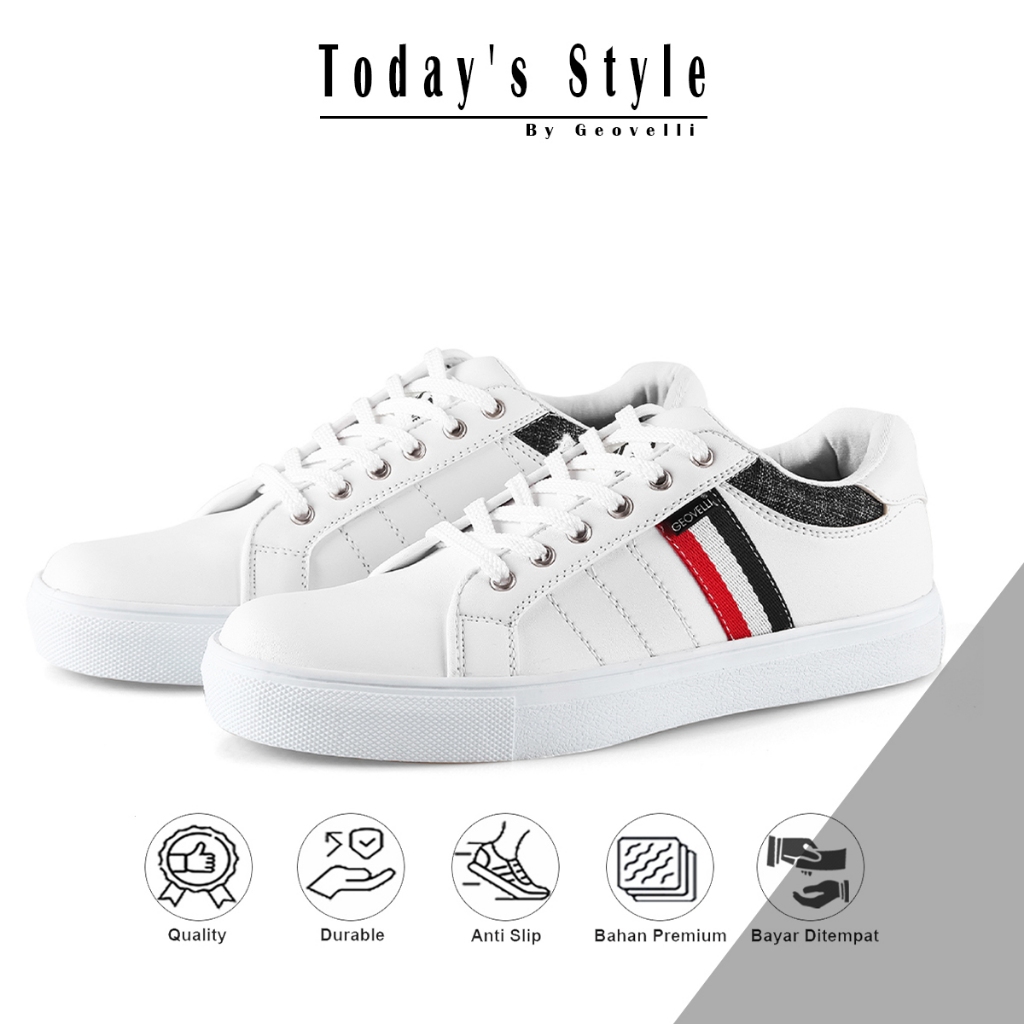 Geovelli Sepatu Pria Putih Sneakers Kasual Ori Sepatu Casual Pria hangout Kekinian