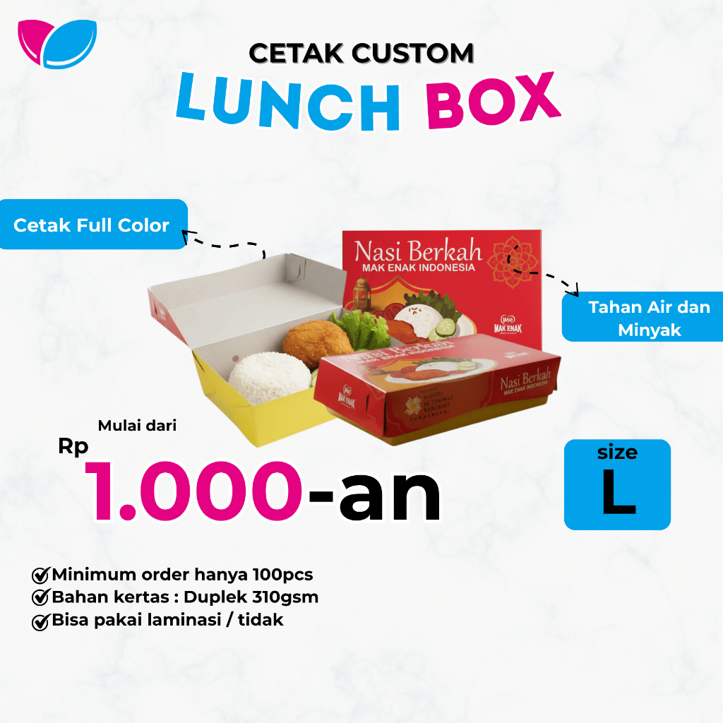 Paper Lunch Box Custom Desain size L | Kotak Makanan Cetak Desain Custom | Bahan Kertas Duplek