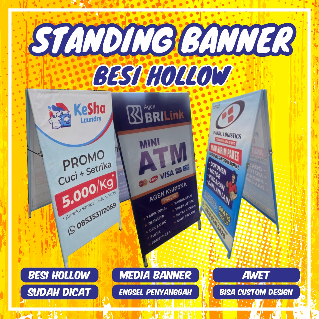STANDING BANNER SEGI TIGA UKURAN - STANDING BANNER BESI HOLLOW - 2SISI, BANNER SEGITIGA BESI_ukuran 