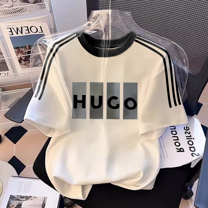 Disneay Baju Kaos Pria | Vintage Amerika Gradien Persegi Panjang  HUCO Alfabet Cetak Pola Stripe T s