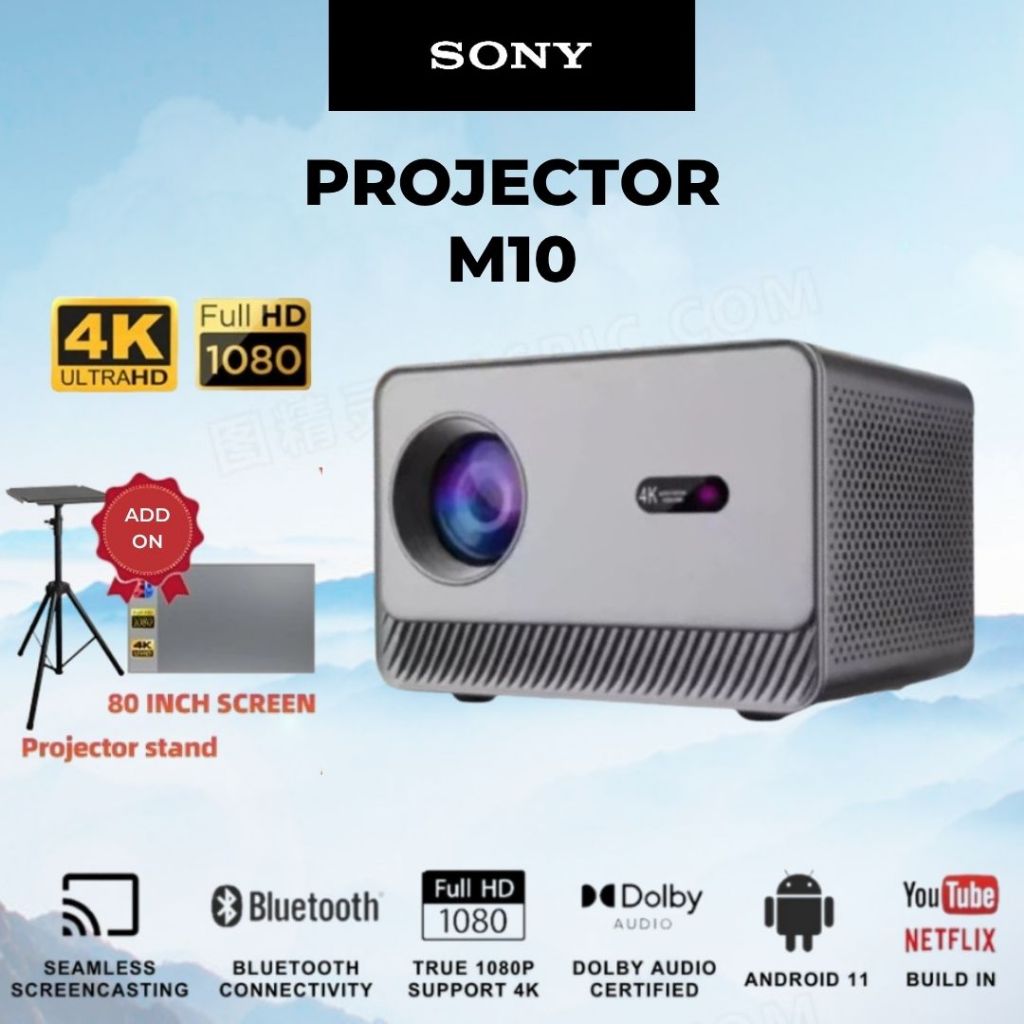 Proyektor M10 Android 11.0 Mendukung UHD 4K Home Theater Fokus Otomatis Wifi Ganda TV HDR Proyektor 