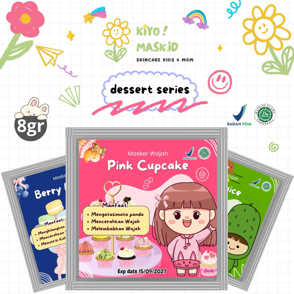 (10pcs) Masker Organik BPOM/Masker Wajah Anak Terlaris/Masker Wajah Alami Dessert Series