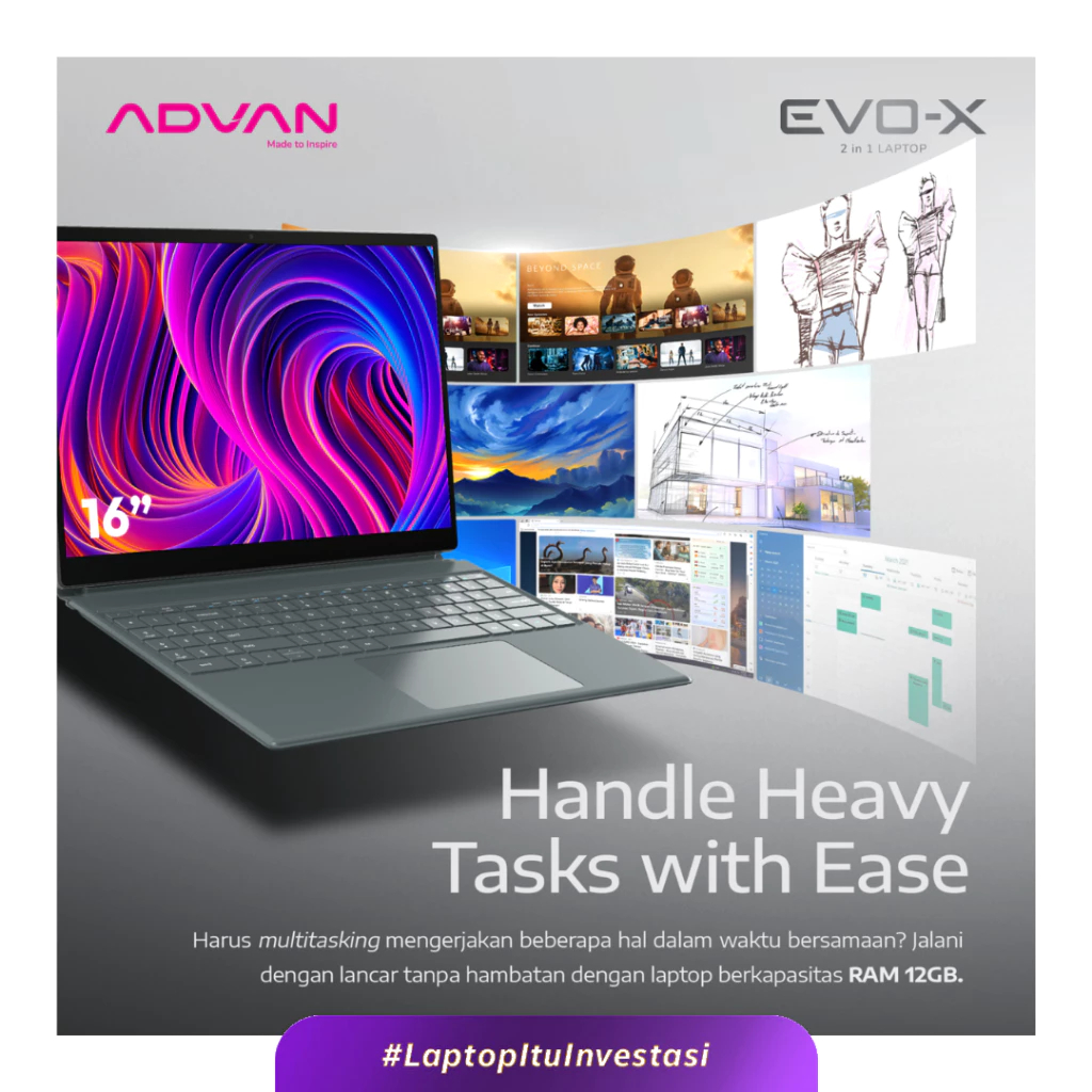 ADVAN 2IN1 EVO-X CORE I3 1215U -RAM 12GB 512GB W11 16.0 2.5K TOUCH - FREE PEN KEYBOARD