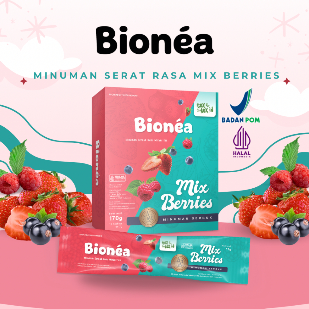 Bionea Fiber Drink - Minuman Diet Untuk Menurunkan Berat Badan Rasa Mixberries BPOM HALAL