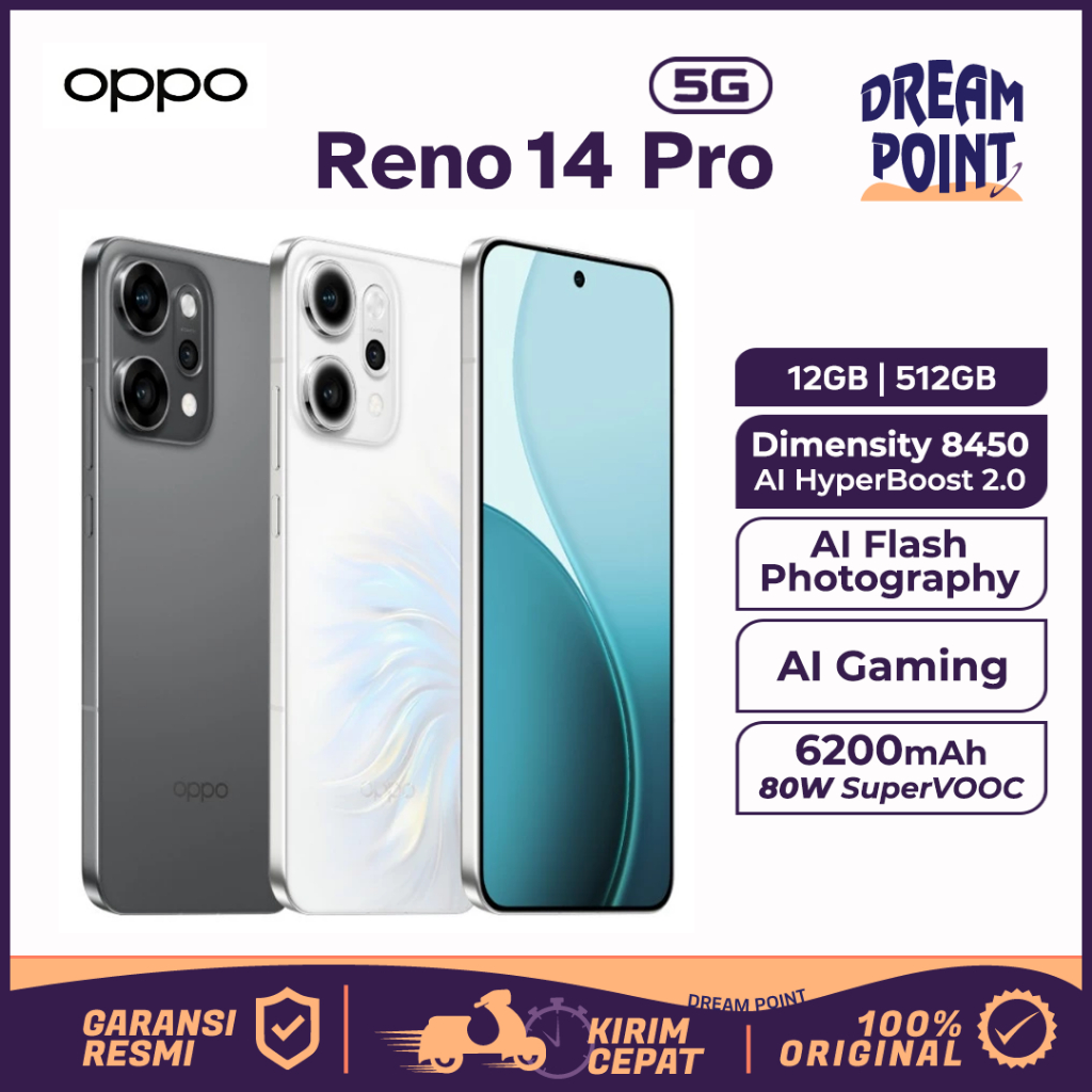 OPPO Reno15 Pro 5G 12 / 512GB Handphone Android Kamera Terbaik HP Gaming Ram Besar HP OPPO Terbaru