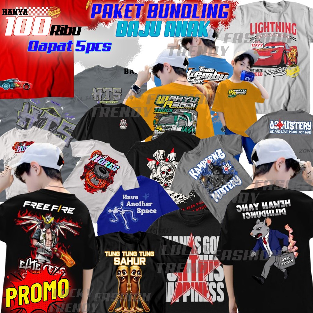 HYKIDS - Paket Bundling Baju Anak 100 ribu 5 pcs Laki-laki Dan Perempuan
