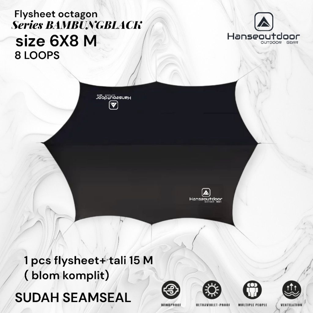 Flysheet Octagon 6x8 meter segi 8 series BAMBUNGBLACK hanseoutdoor