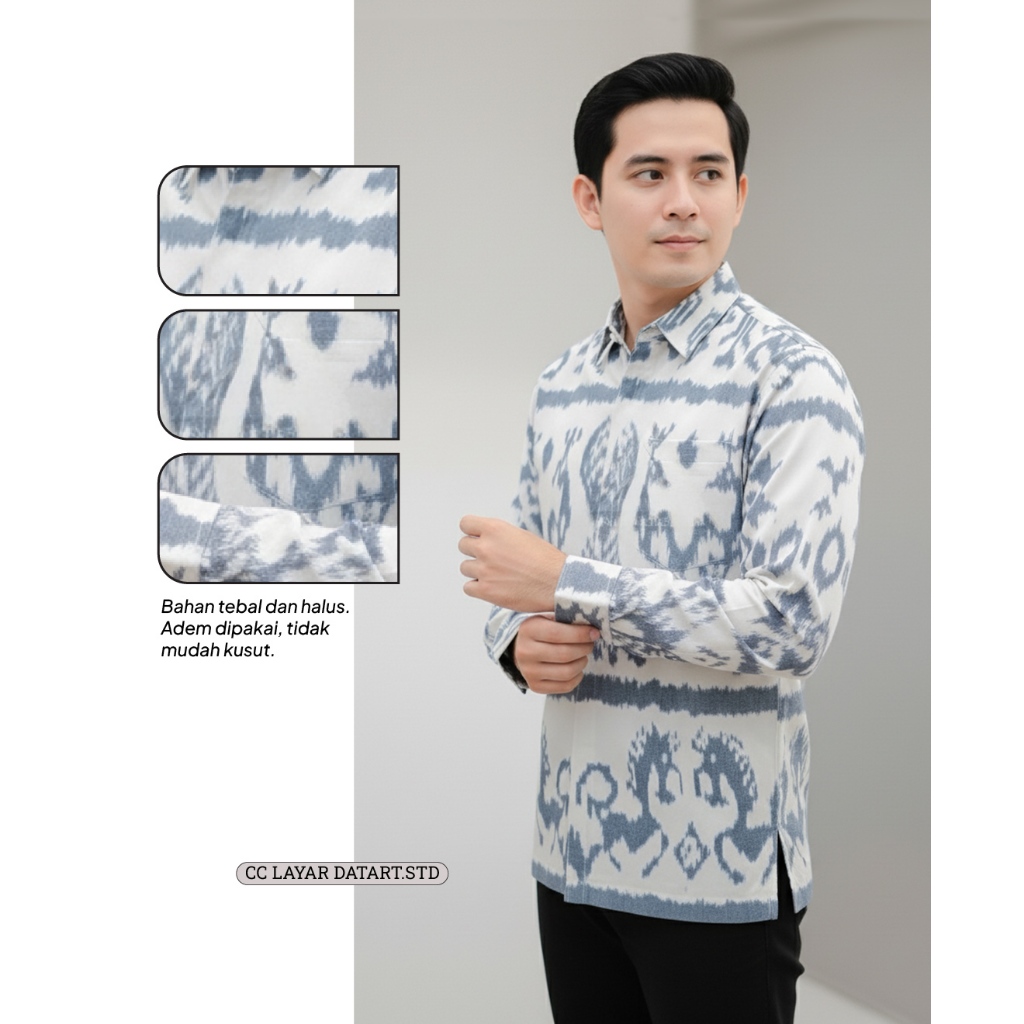 Kemeja Tenun Pria Sumba NTT Lengan Panjang – Motif Kuda dan Naga Elegan