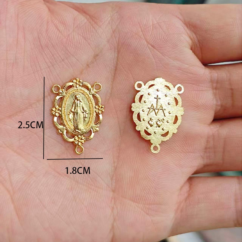 10 buah konektor kalung emas Bunda Maria Rosario