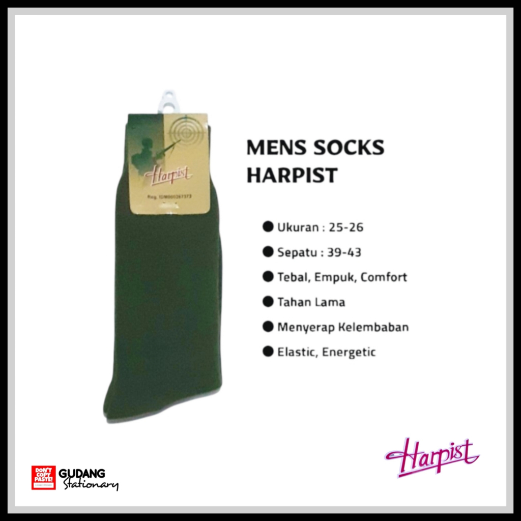 Kaos Kaki Pria | Men's Socks | Sepatu 38-42 | Plain Green HARPIST