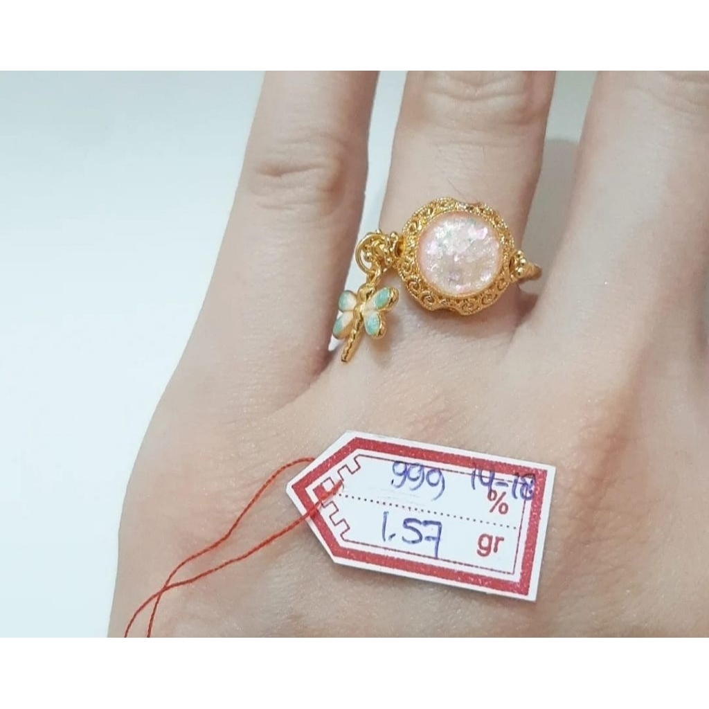 Cincin emas 24k capung gantung