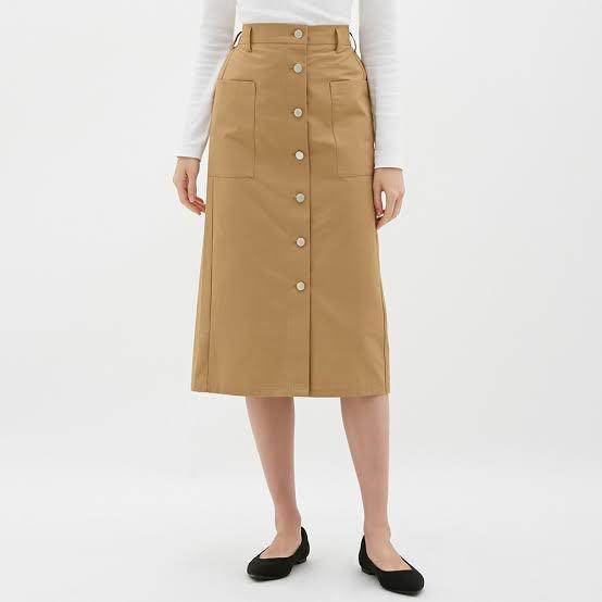 Uniqlo GU Cargo Skirt Button Chinos Brown SMALL - Rok Midi Coklat Kargo Kantong Kancing Tan Chocolat