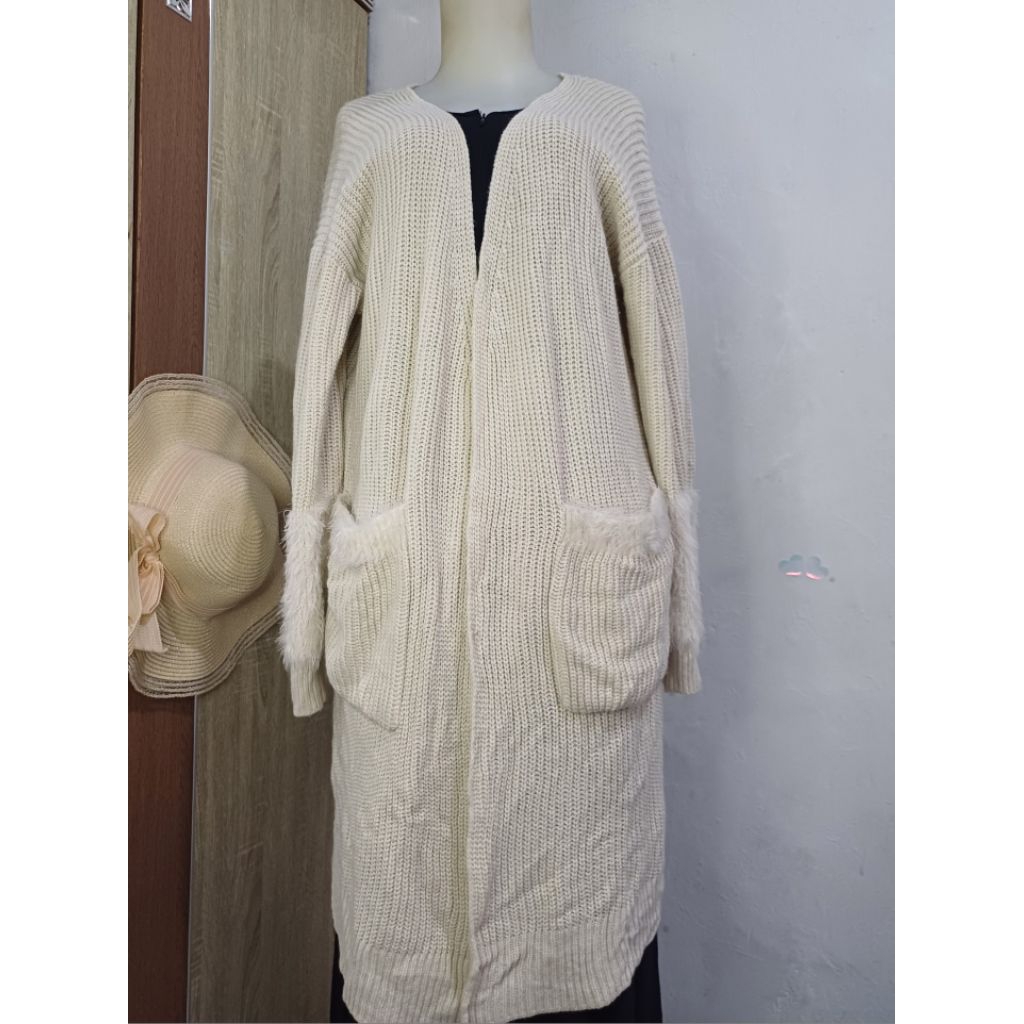 COD MASIH BARU! Outer Cardigan Rajut Long bulu-bulu lembut AllSize cantik murah