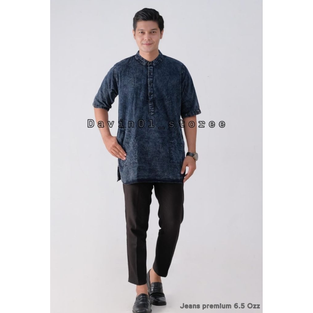 Baju Koko Jeans Kurta Denim Premium Quality Kurta Jeans Koko Lengan Pendek