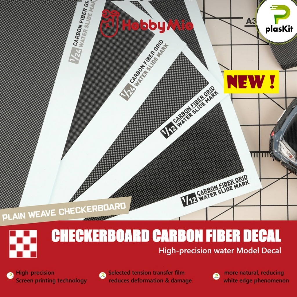 CHECKERBOARD Carbon Fiber Water Slide Decal PWC series (High Precision) Skala 1/12 1/24 , sIZE A6 - 