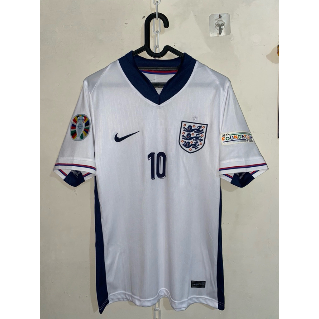 Jersey Inggris Home 2024 + nameset Bellingham #10 + patch euro sepasang