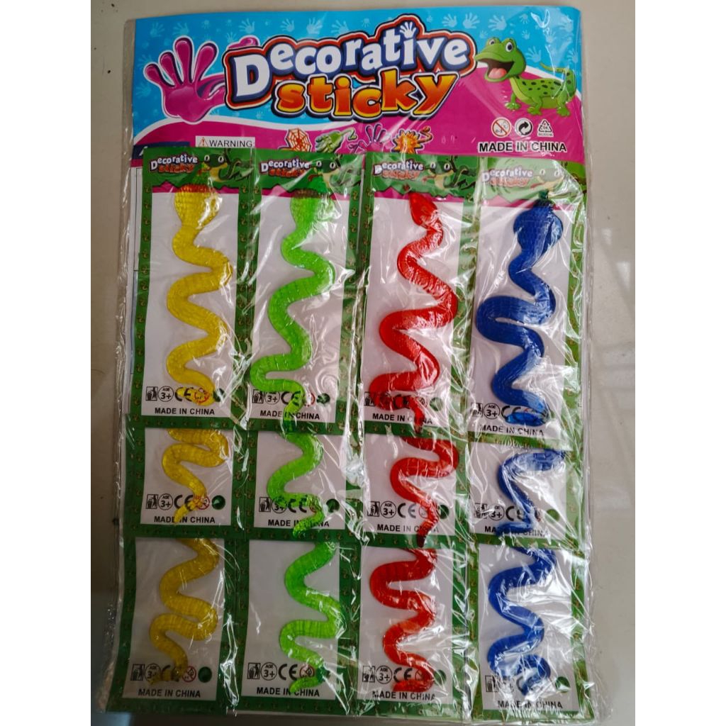 { Isi 1 Lembar / 12 Pcs } Mainan Anak Sticky Uler - Mainan Uler Nempel Dinding