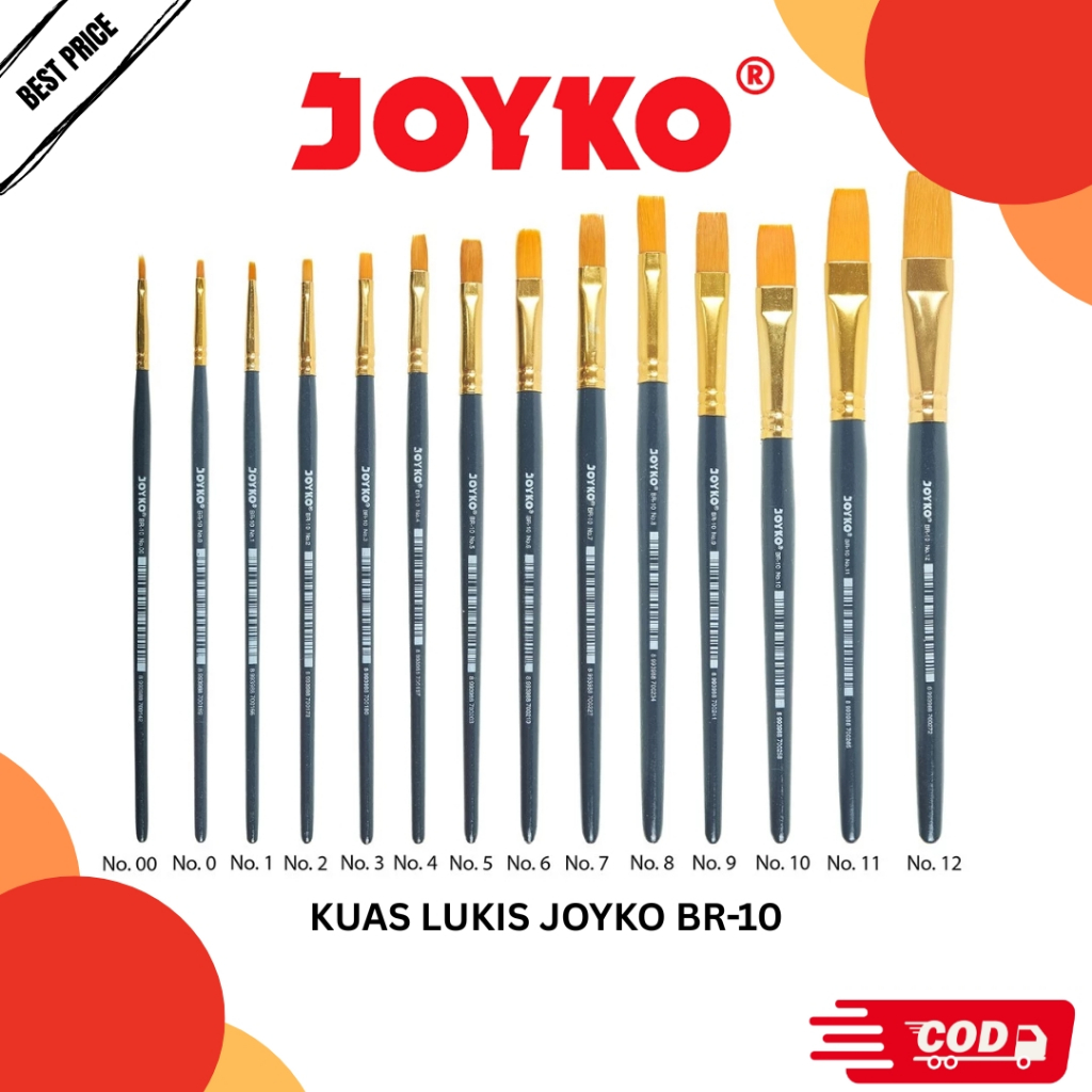 Joyko Brush BR-10 Kuas Lukis Cat Air Cat Minyak Acrylic Bahan Nilon 14 Ukuran - Satuan