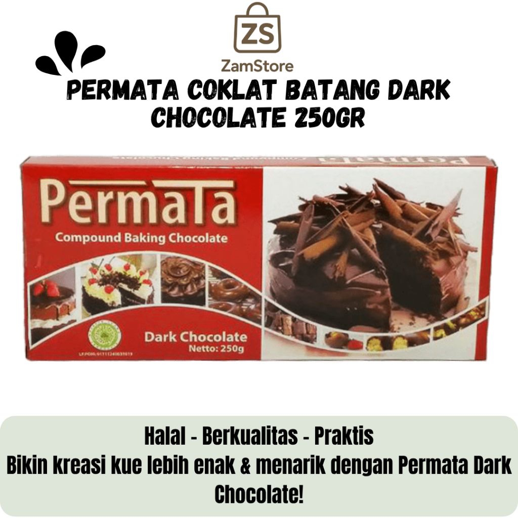 Permata Compound Baking Chocolate Dark 250gr – Coklat Batang Untuk Kue, Roti & Topping