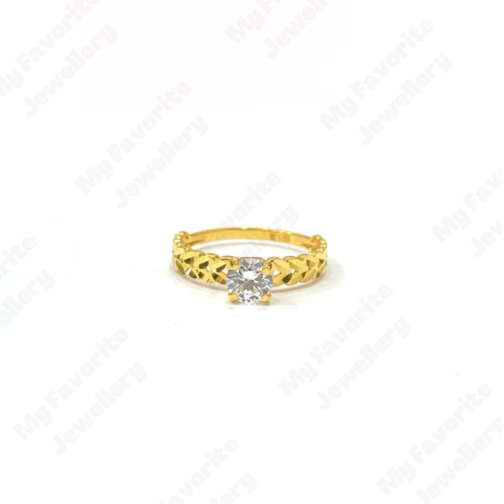 Cincin Variasi Daun Solitaire Uk12 Emas Asli Kadar 875