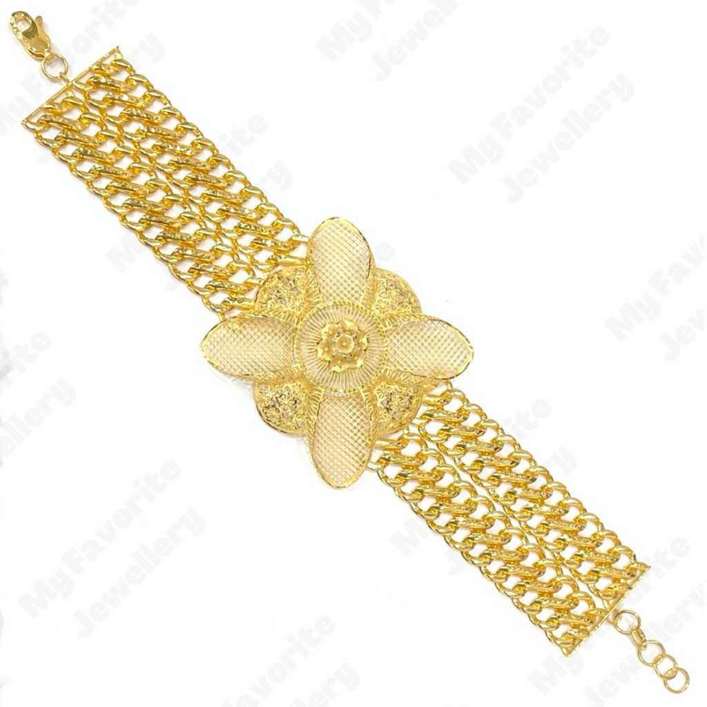 Gelang Clover Sisik Naga Rantai Dobel EMAS ASLI Kadar 700 16K