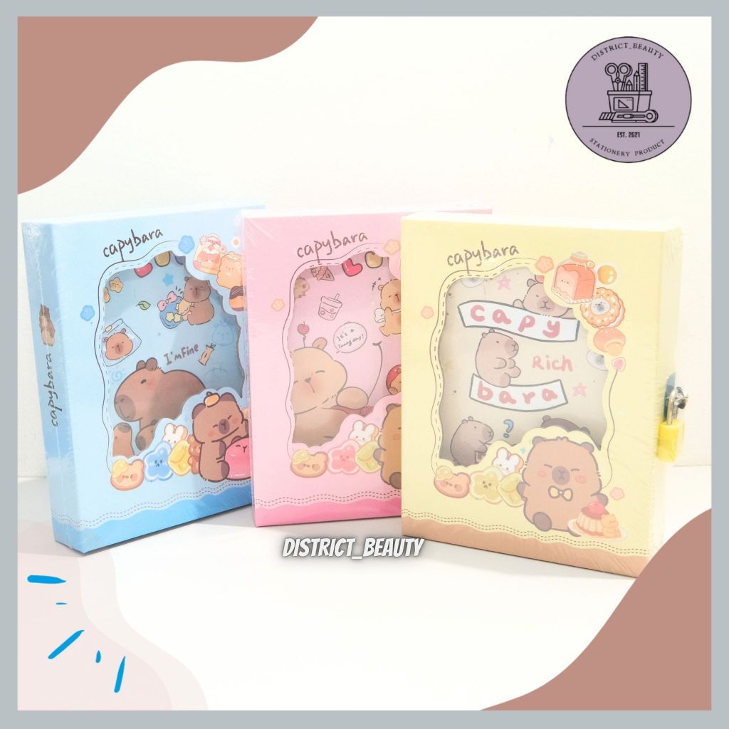 BUKU GEMBOK CAPYBARA DIARY BOOK ANAK SEKOLAH MOTIF CAPYBARA NOTEBOOK BINDER CAPYBARA GEMBOK KUNCI DI