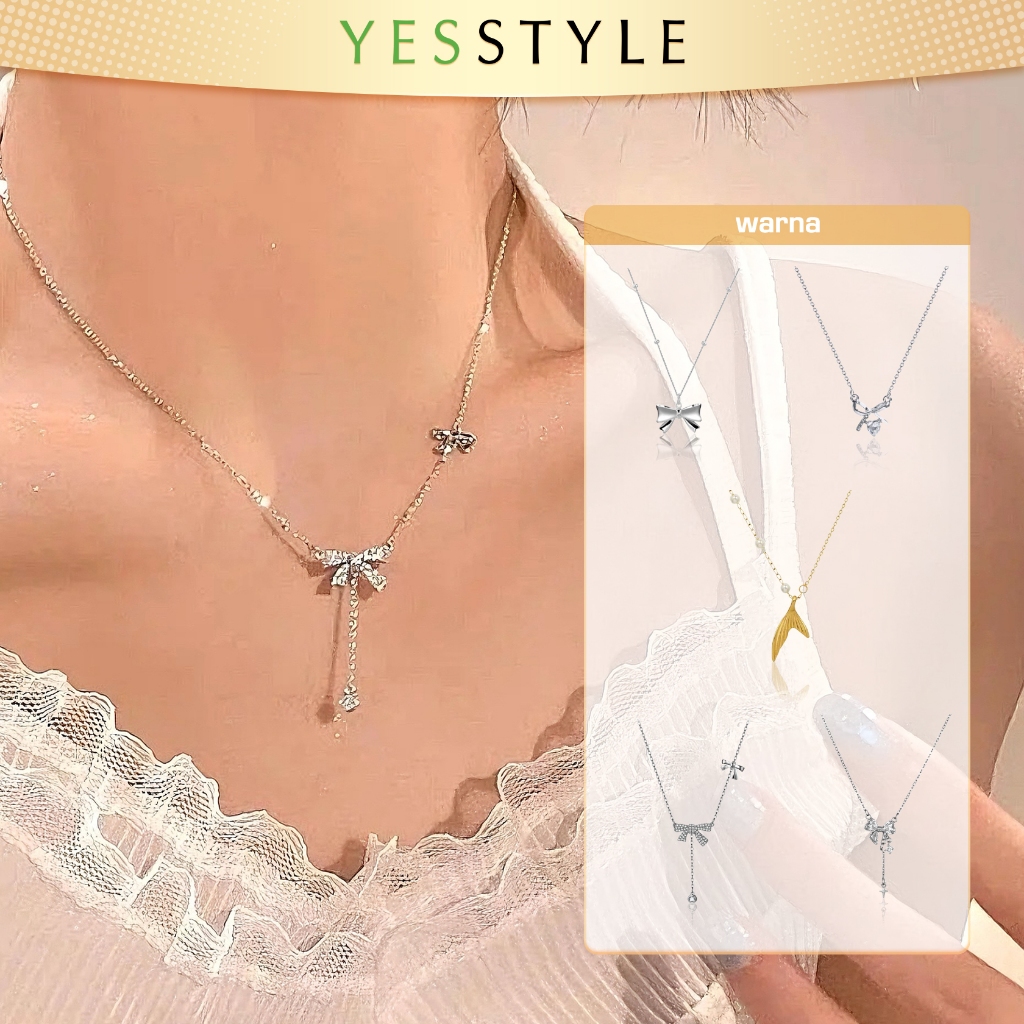 Yesstyle Kalung Silver Pita Ribbon Cute Necklace Aksesoris Fashion
