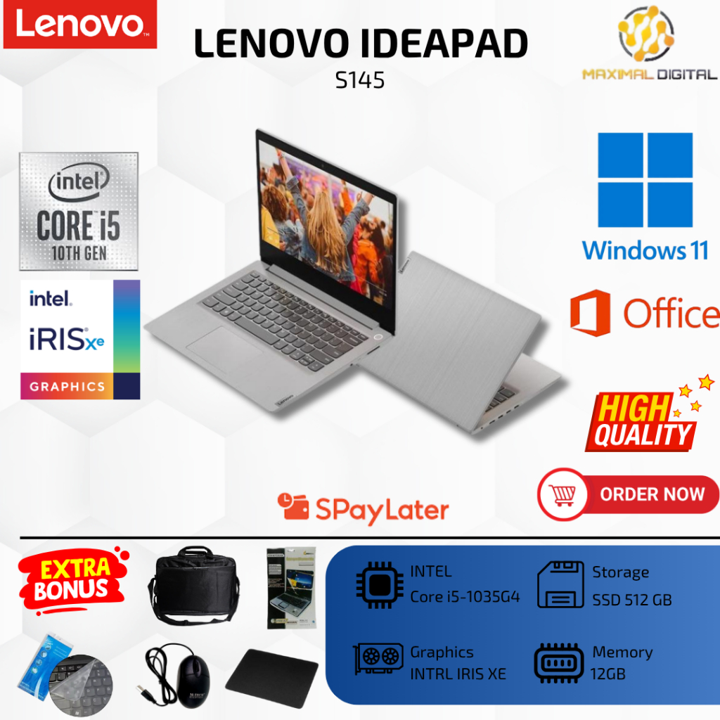 LENOVO IDEAPAD S145 INTEL CORE I5-1035G4 - RAM 12GB - 512GB SSD - 14"INCH - WINDOWS 11