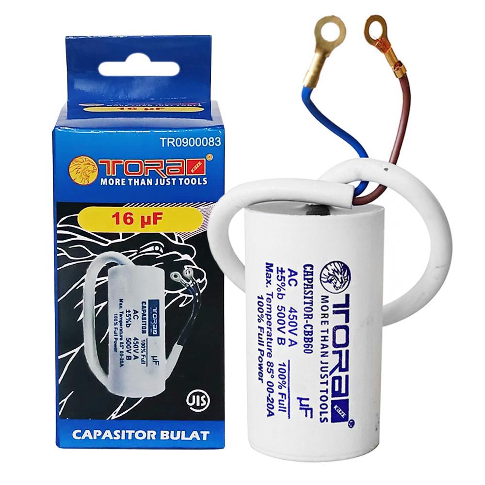 TERLARIS TORA Kapasitor CBB60 Bulat Putih 16 uF - Capasitor CBB60 Run 450V AC