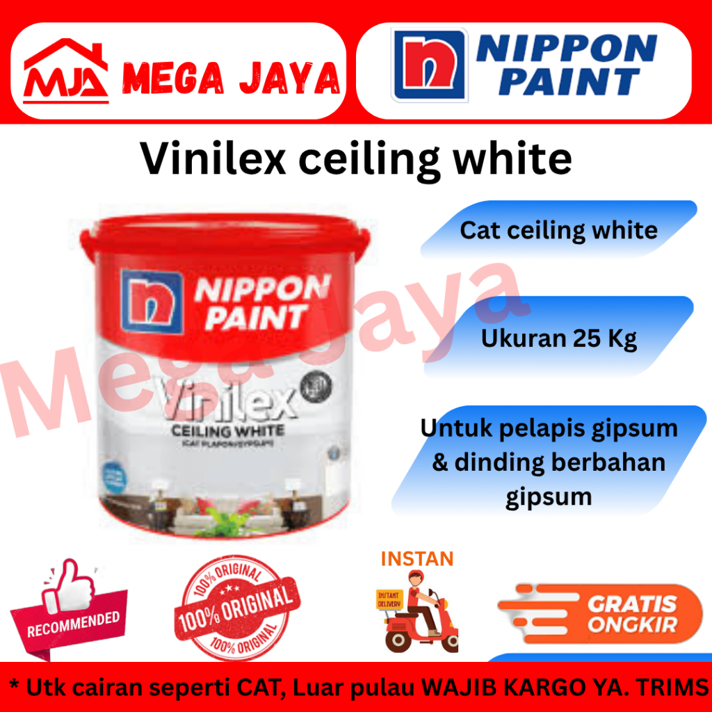 Vinilex Ceiling White 25kg Nippon Paint | Cat Putih Khusus Plafon Gypsum dan dinding Gypsum