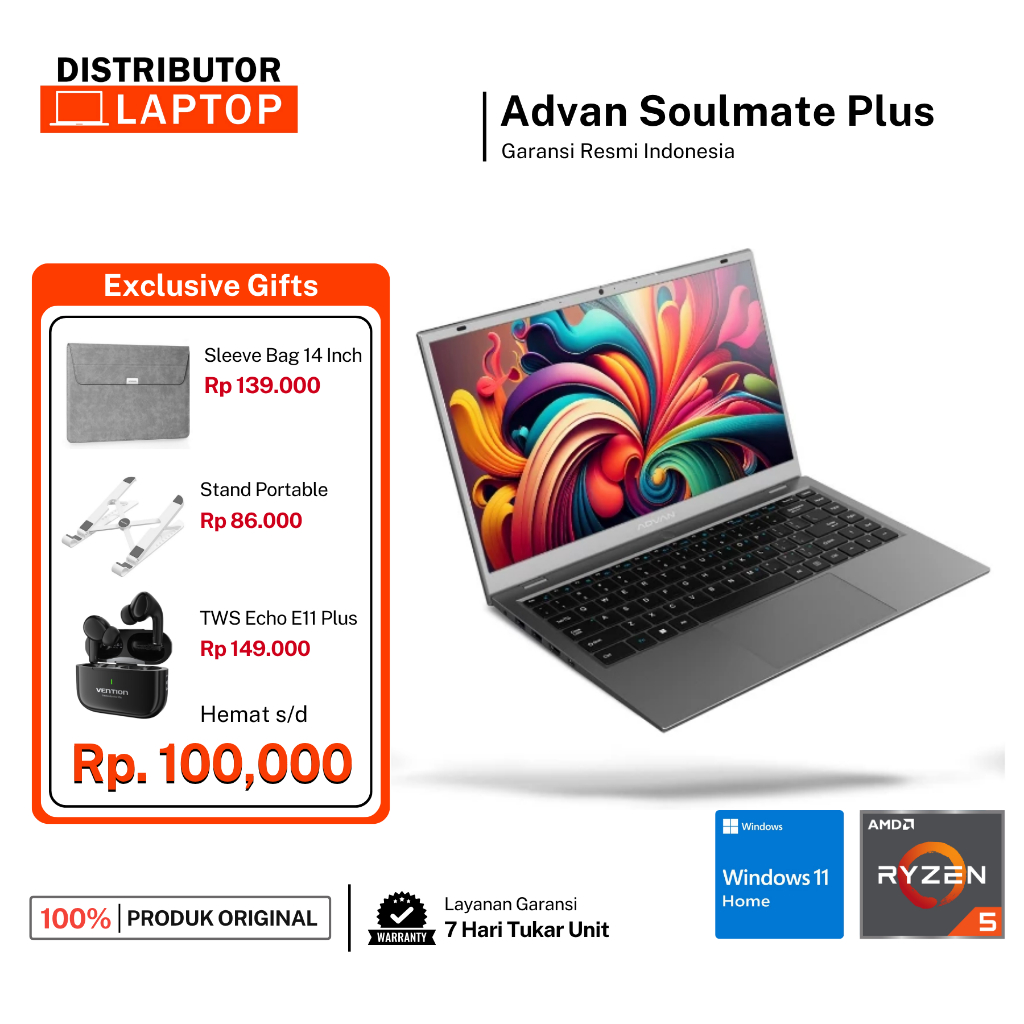 ADVAN Soulmate Plus AMD Ryzen 5 3500U 8GB 256GB WIndows 11