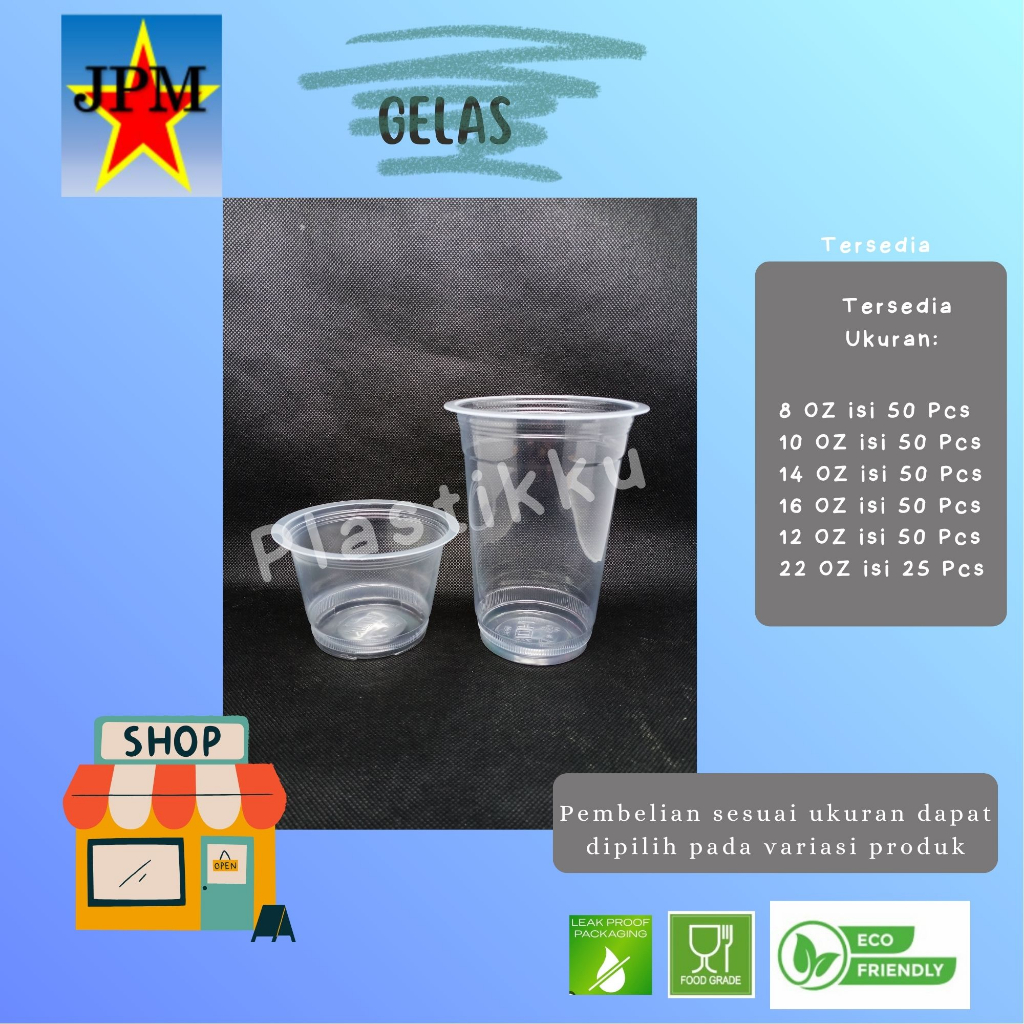 Gelas Plastik 8 10 14 12 16 22 OZ Merk HOK / Gelas Es Buah / Gelas Es Teh / Gelas Minuman Cup / Cup 