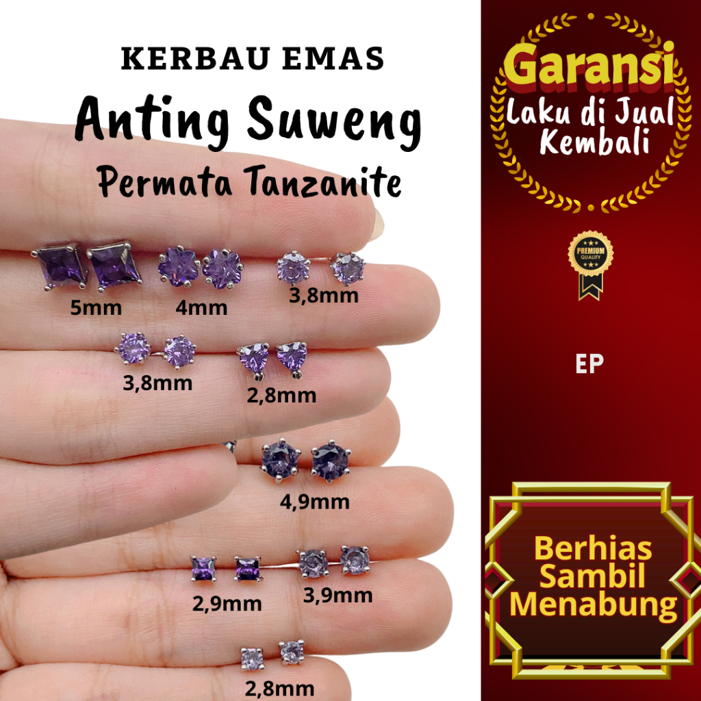 S 1003 Kerbau Emas Anting Suweng Permata Tanzanite Warna Emas Putih