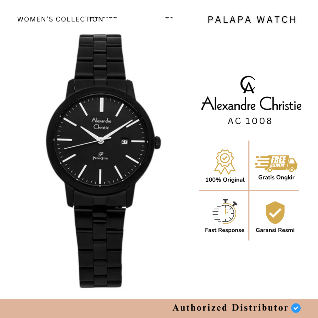 Jam Tangan Wanita Alexandre Christie AC 1008 / AC1008 Full Black Original