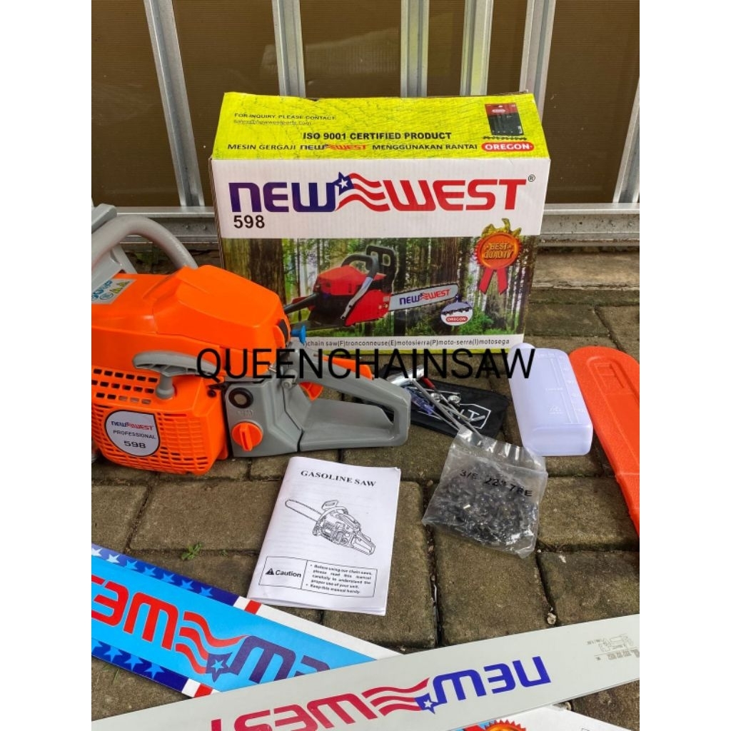 CHAINSAW 598 NEW WEST 22" BAR 55CM RANTAI 72X38T FULLSET SIAP PAKAI SENSO SEDANG 22 INCH 598 NEW WES