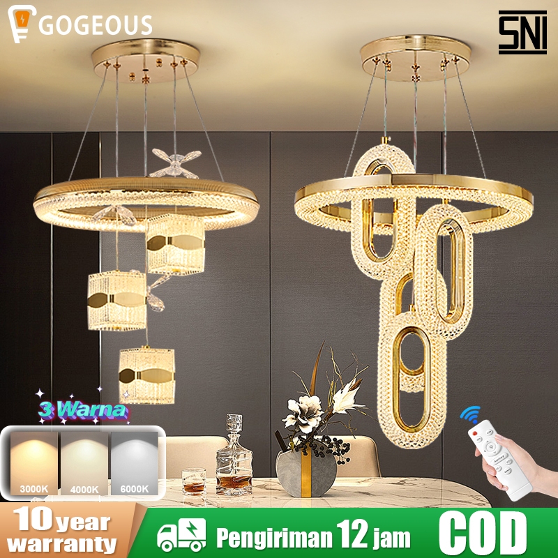 GOGEOUS COD Lampu Gantung Ruang Tamu Hias Modern 72W LED 3 Warna Lampu Gantung Kristal Minimalis Coc