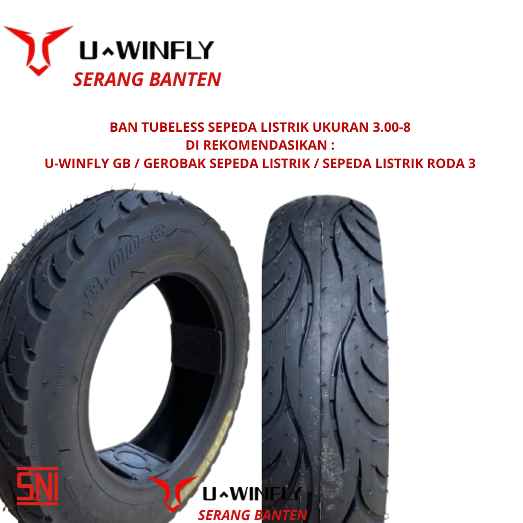 Ban Tubeless U-winfly GB / Uwinfly Gerobak Sepeda Listrik / Sepeda Listrik Roda 3 Uk. 3.00-8