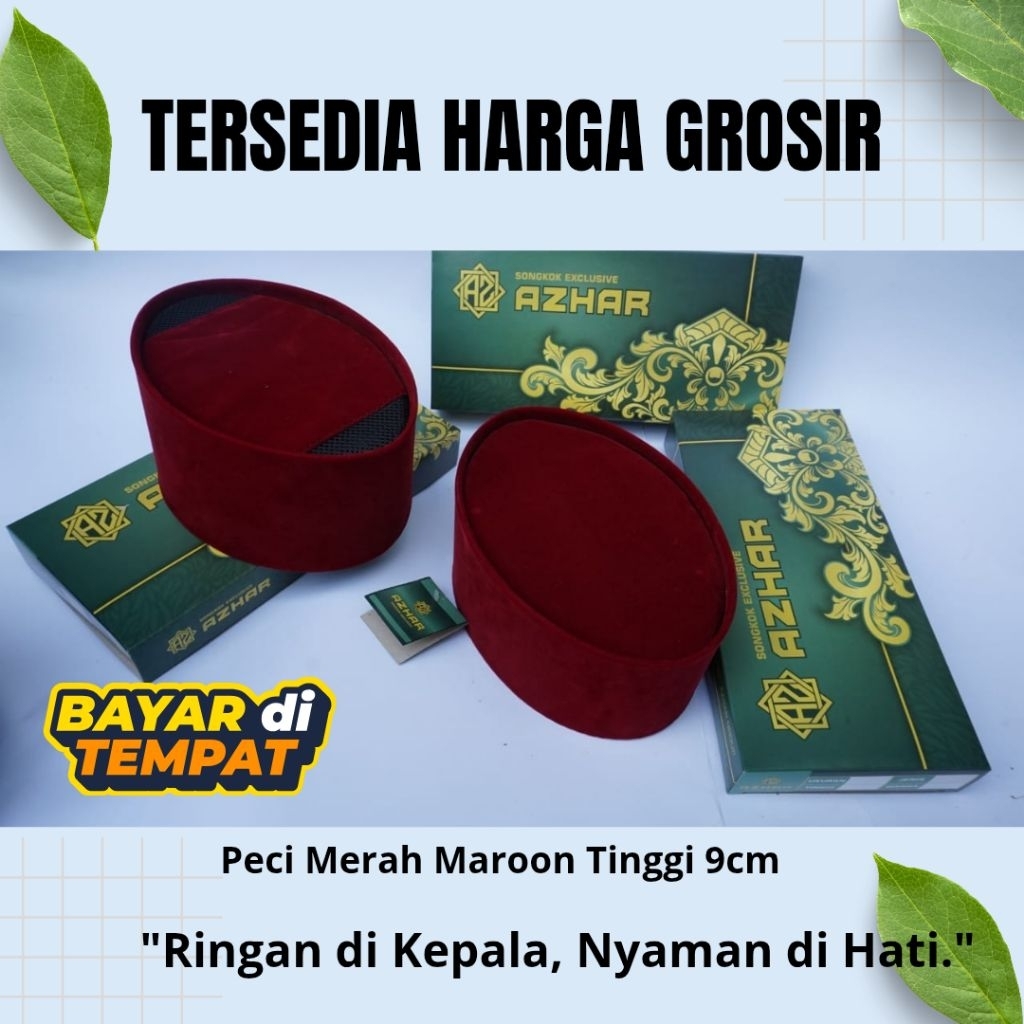 COD Grosir Peci Merah Maroon Songkok Merah Maroon Polos Tinggi 9 & 10 cm / Peci Si Pitung Peci  Song