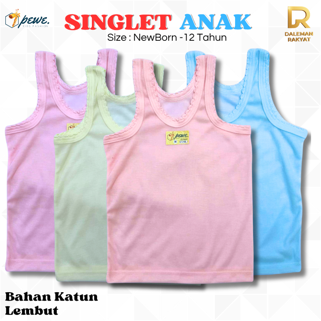 6 pcs Singlet Anak Warna Kaos Dalem Anak Usia 0-12 Tahun Kaos Kutang Anak Cewek dan Cowok Singlet An