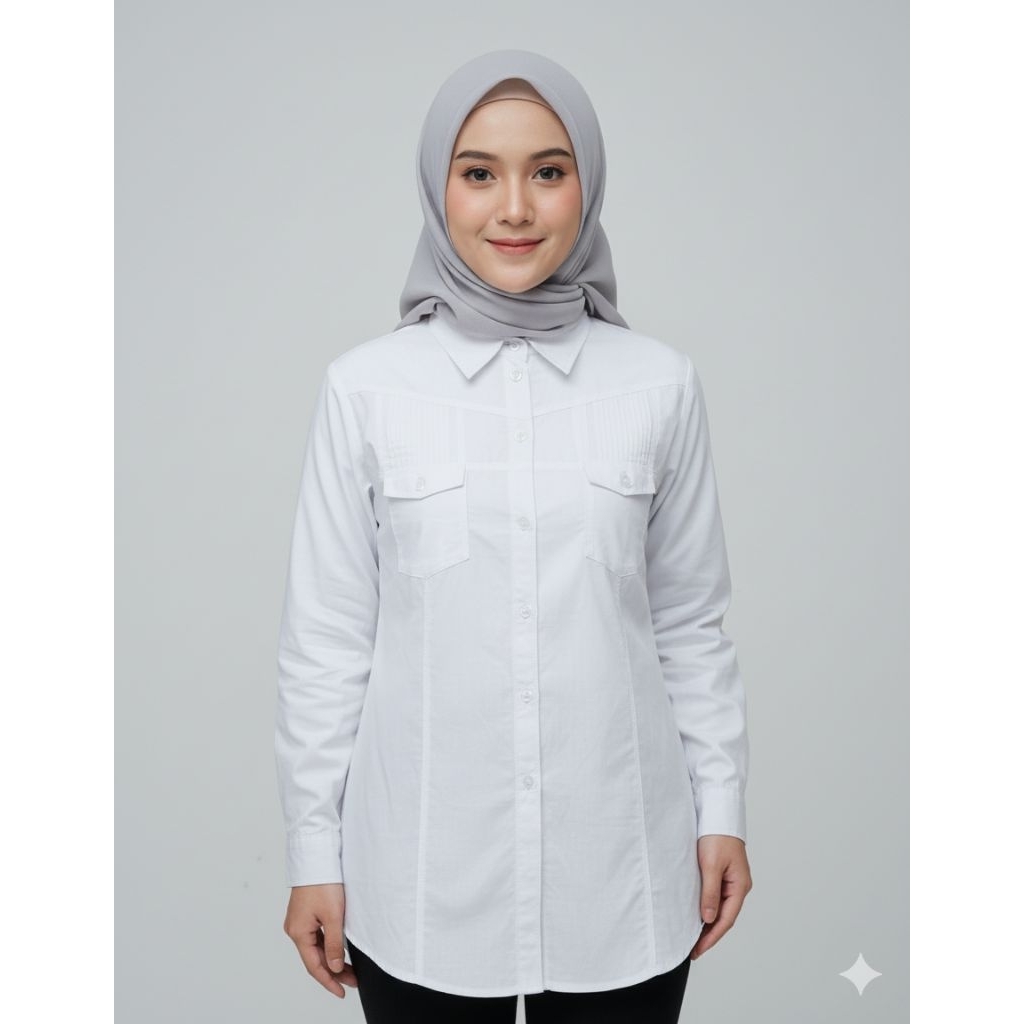 Blouse Kemeja putih formal/casual wanita | kemeja putih bersih | baju kerja | baju santri | baju pon