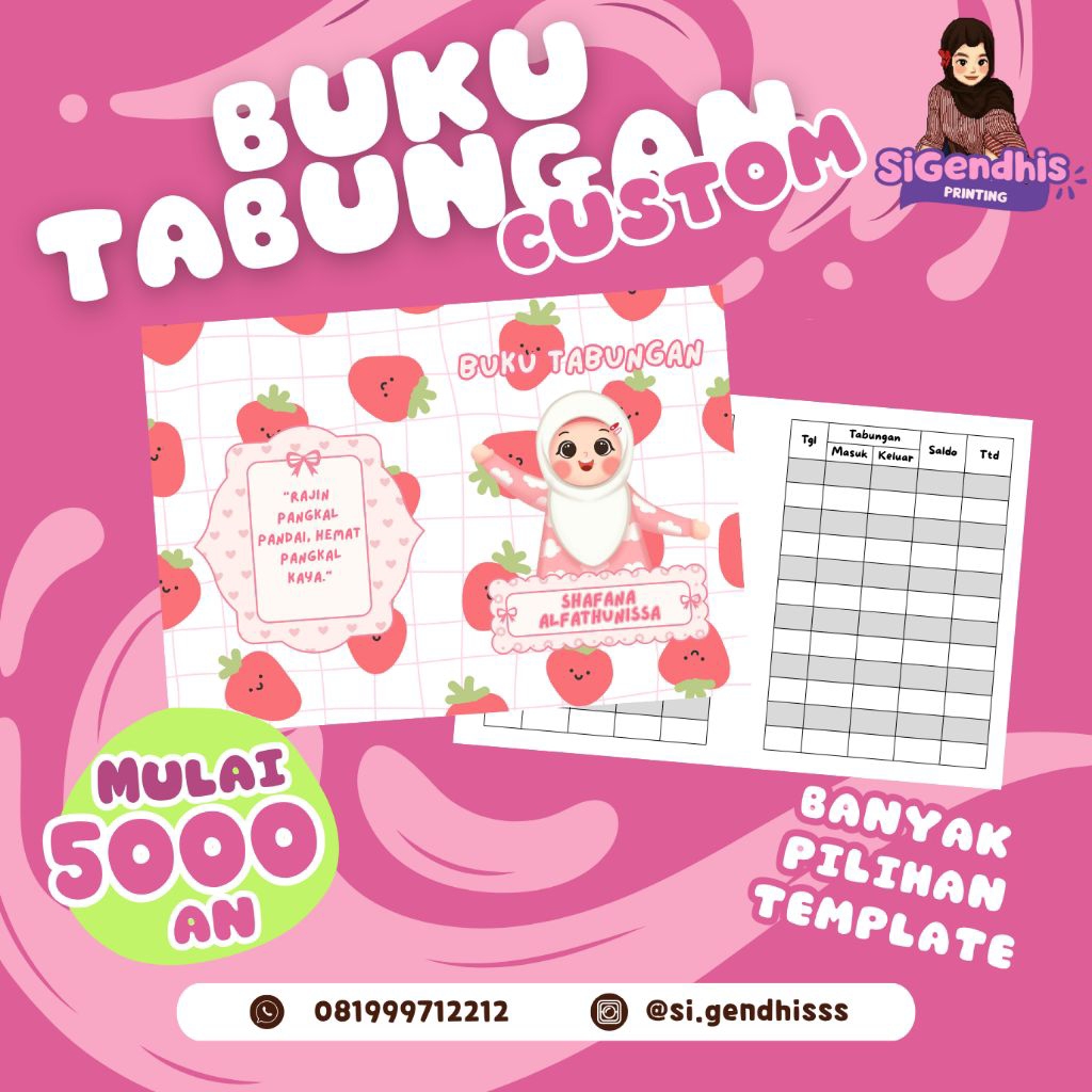 BUKU TABUNGAN CUSTOM A5 || BUKU TABUNGAN ANAK || BUKU CUSTOM - SIGENDHIS