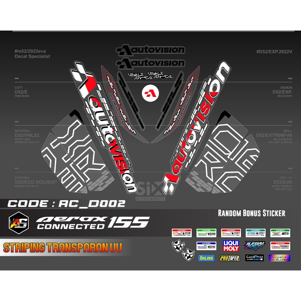 Stiker Striping Transparan Uv Yamaha Aerox Conected/Decal Aerox 155 Conected