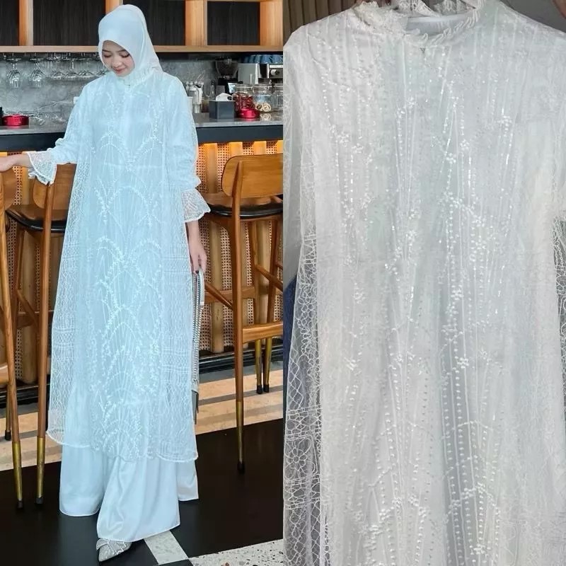 Finda - Allea Dress Gamis Abaya Wanita Dewasa Warna Putih Silk Brukat Premium Elegan Maxy Mewah