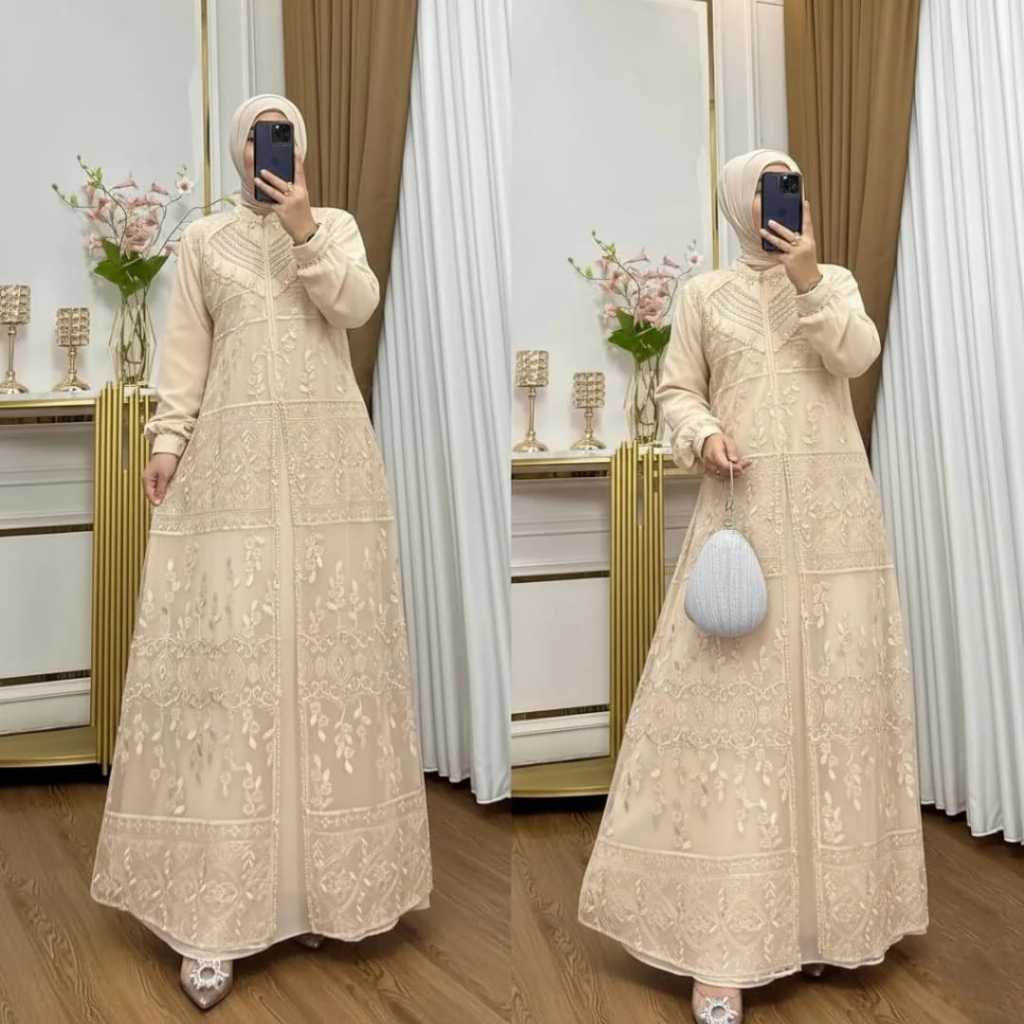 Dress Wanita Aqila Ceruty Babydoll Gamis Pesta Mewah Elegan Terbaru Baju Lebaran Elegan Mewah